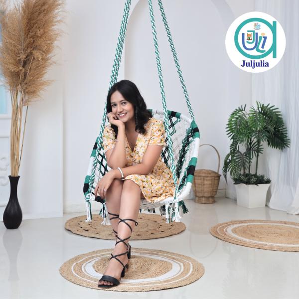 Buy C-Shape Hammock Swing Chair (Jula) for Adults & Kids - Sturdy Cotton Indoor/Outdoor Swing - Max Weight Capacity 80kg - Green & White, Black