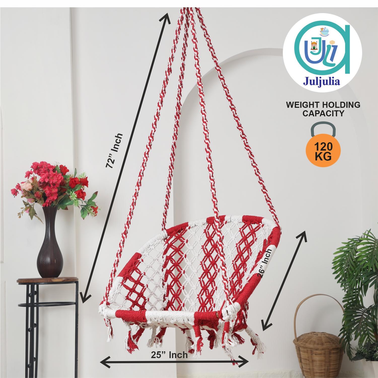Buy C-Shape Hammock Swing Chair (Uyyala Jhula) - Comfortable Cotton Swing for Adults & Kids, Indoor/Outdoor Use, Max 80kg Capacity, Red & White