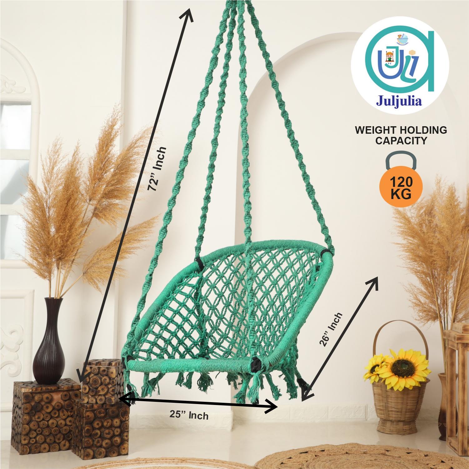 Buy C-Shape Hammock Swing Hanging Chair (Uyyala Jula) for Adults & Kids – Durable Cotton for Indoor/Outdoor Use – Max 80kg Capacity – Green – Comfortable & Relaxing