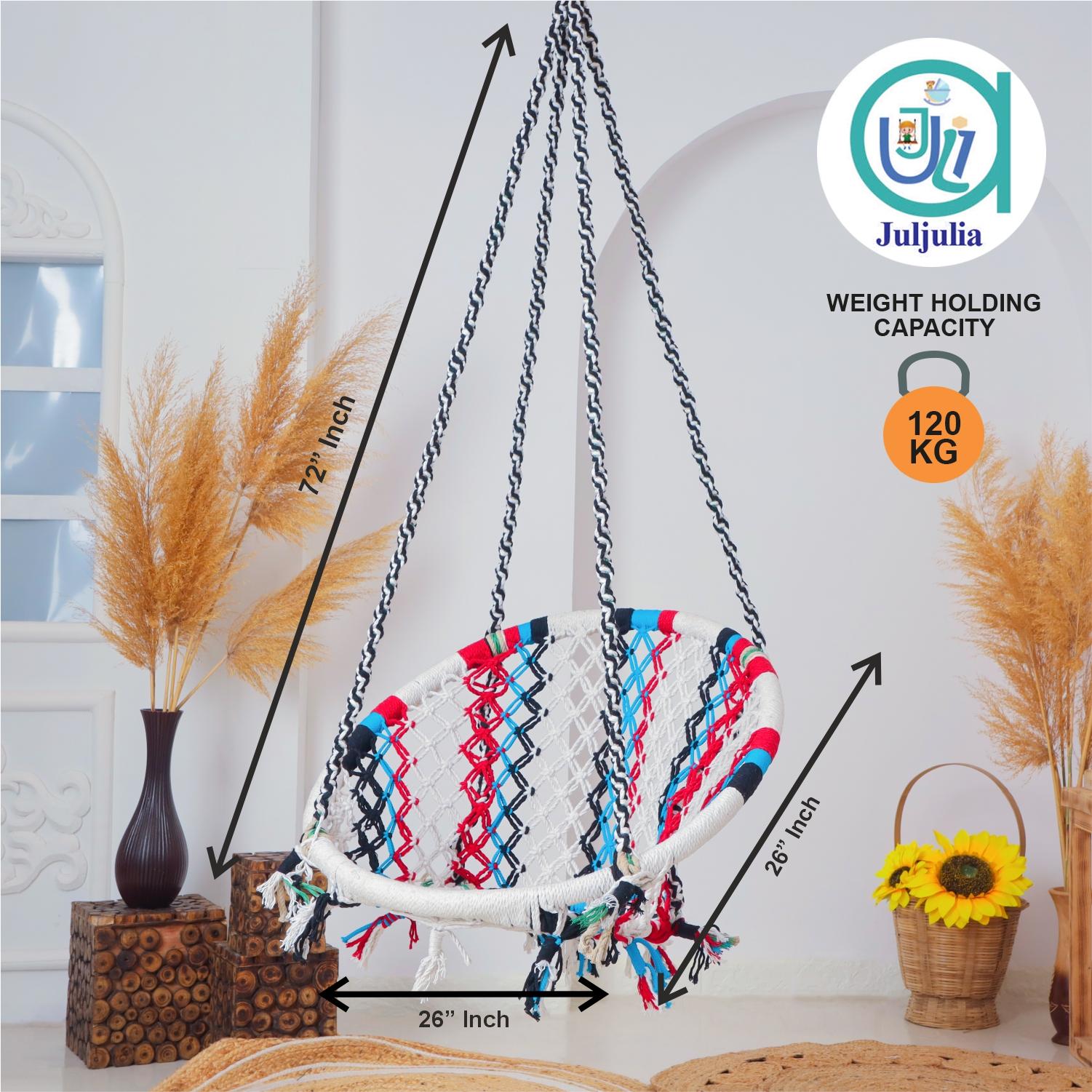 Hammock Swing Hanging Chair uyyala jula for Adult Kids Indoor Outdoor Balcony Sturdy Cotton Rope Swing Chair for Indoor, Outdoor, Bedroom - 4 Multi