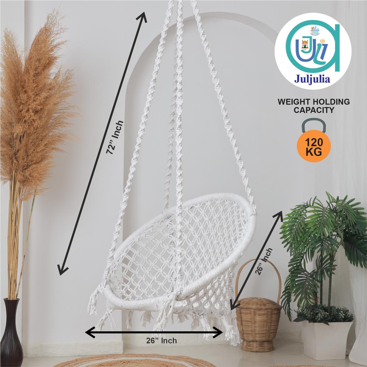 Hammock Swing Hanging Chair uyyala jula for Adult Kids Indoor Outdoor Balcony Sturdy Cotton Rope Swing Chair for Indoor, Outdoor, Bedroom - White