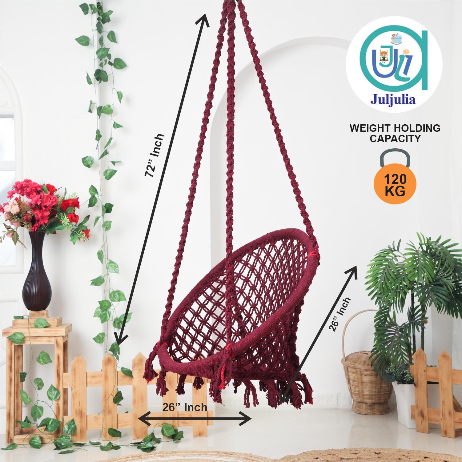Hammock Swing Hanging Chair uyyala jula for Adult Kids Indoor Outdoor Balcony Sturdy Cotton Rope Swing Chair for Indoor, Outdoor, Bedroom - marun
