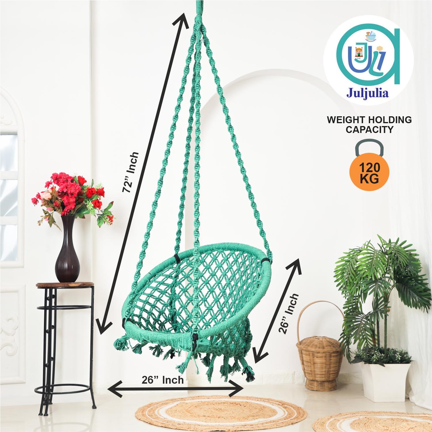 Hammock Swing Hanging Chair uyyala jula for Adult Kids Indoor Outdoor Balcony Sturdy Cotton Rope Swing Chair for Indoor, Outdoor, Bedroom -Green