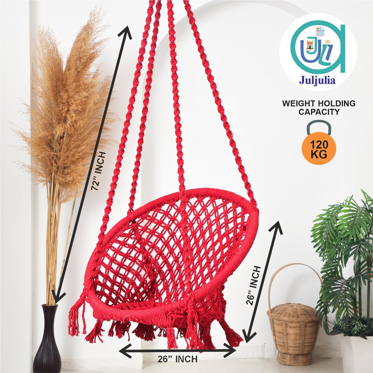 Hammock Swing Hanging Chair uyyala jula for Adult Kids Indoor Outdoor Balcony Sturdy Cotton Rope Swing Chair for Indoor, Outdoor, Bedroom - Red