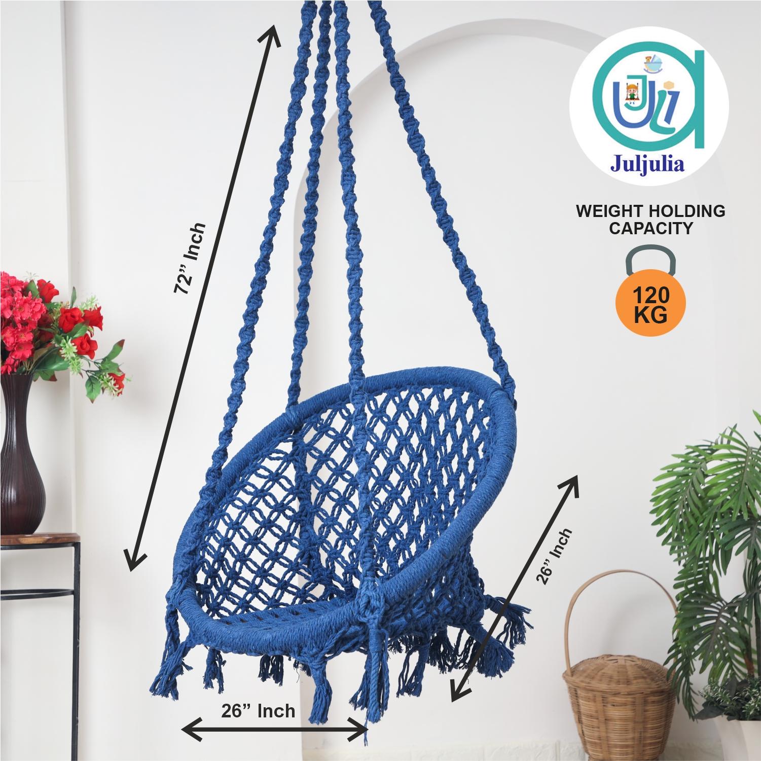 Hammock Swing Hanging Chair uyyala jula for Adult Kids Indoor Outdoor Balcony Sturdy Cotton Rope Swing Chair for Indoor, Outdoor, Bedroom - Blue