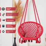 Hammock Swing Hanging Chair uyyala jula for Adult Kids Indoor Outdoor Balcony Sturdy Cotton Rope Swing Chair for Indoor, Outdoor, Bedroom - Red