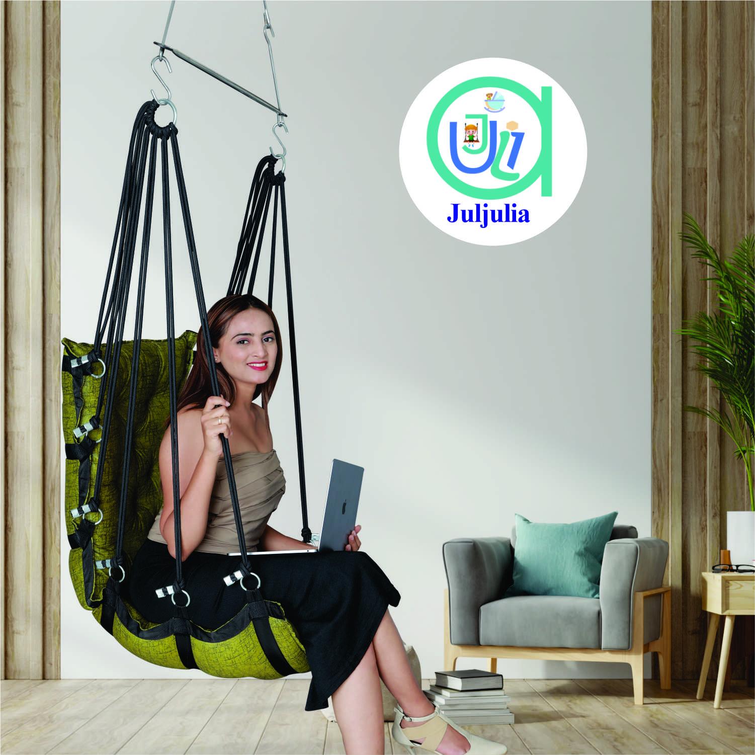 Green Cotton Hammock Swing | Relaxing Jhula for Garden, Patio & Home