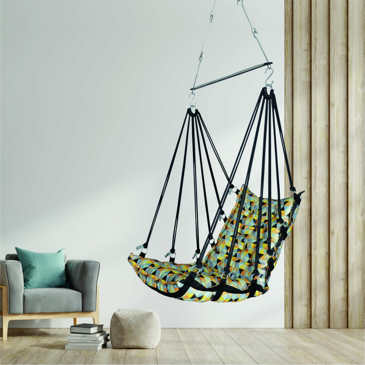 Geometric Pattern Jhula | Stylish Hanging Swing for Home, Balcony & Kids’ Room