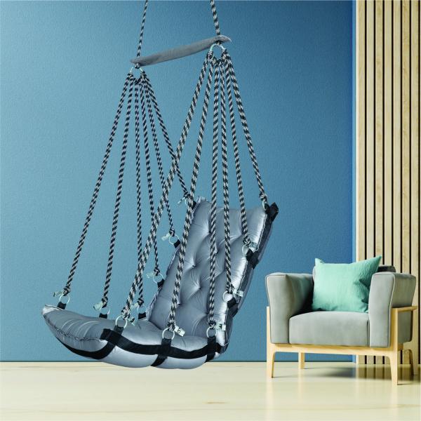 Understated Grey Single Seater Jhula | Hanging Swing Chair for Home & Office Spaces