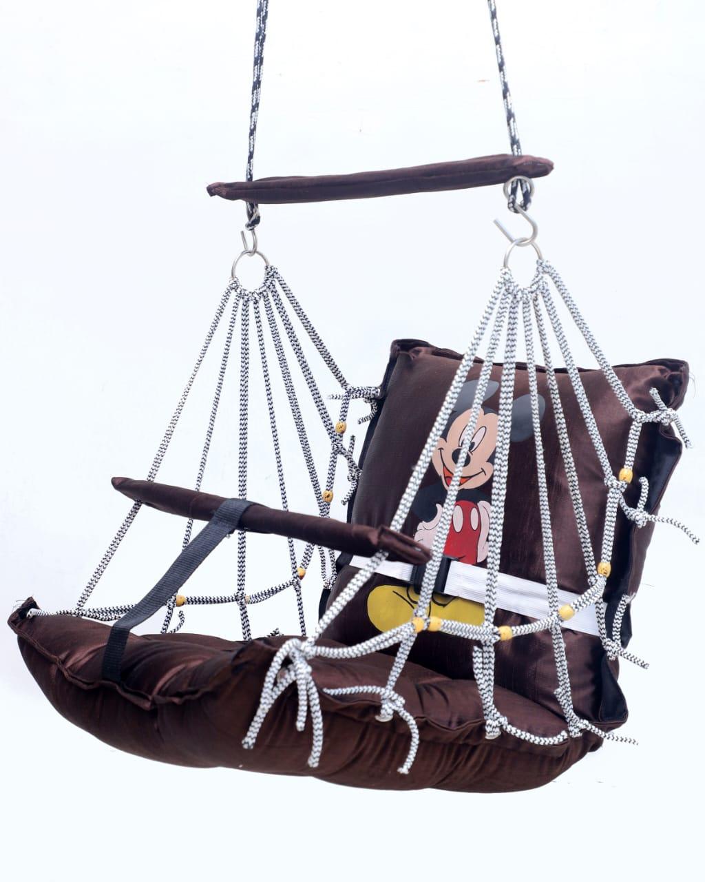 Hammock Baby Swing Hanging Chair uyyala jula for Adult Kids Indoor Outdoor Balcony Sturdy Cotton Indoor/Outdoor Jula for Balcony - Brown