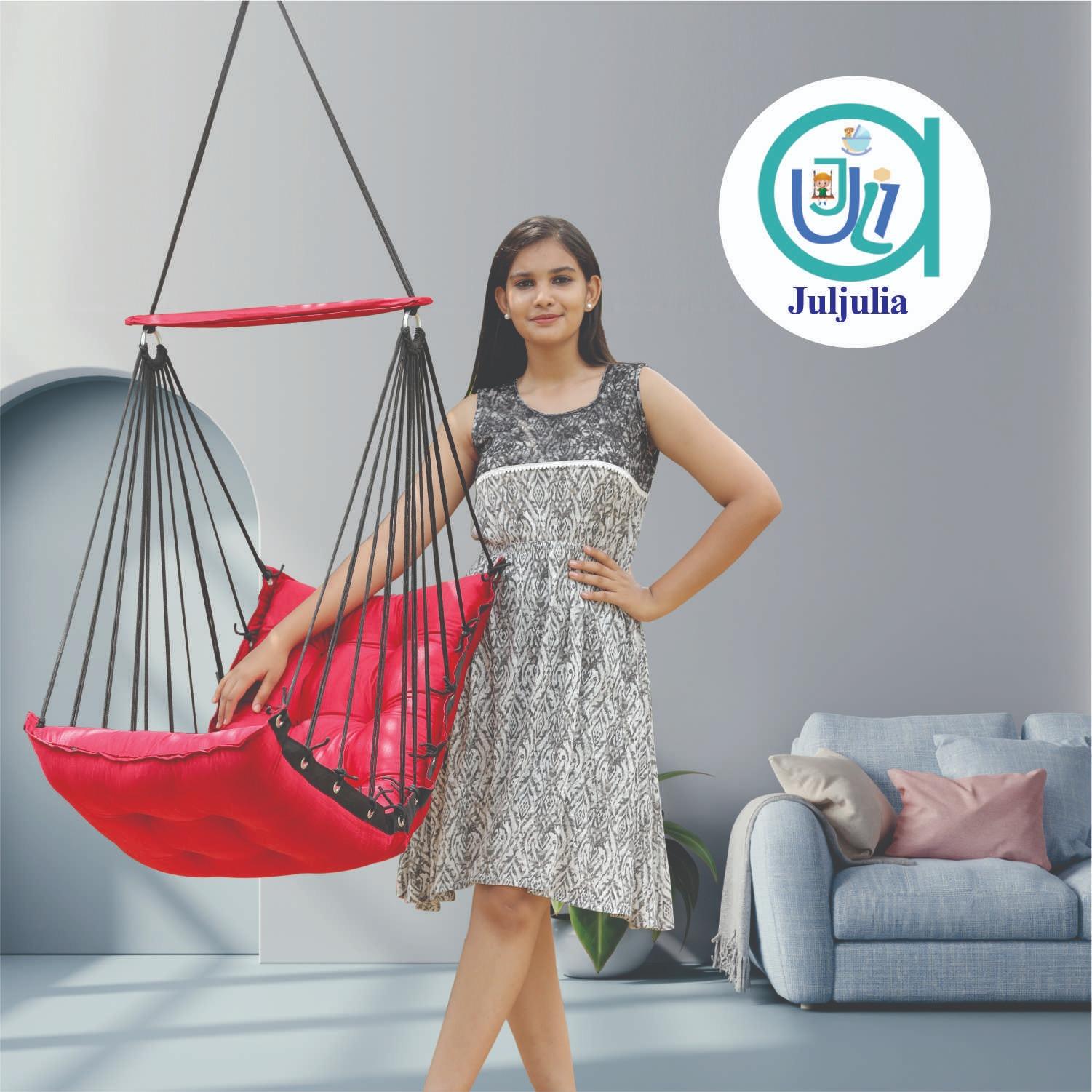 Bold Red Jhula | Indoor & Outdoor Swing Chair for Home & Garden Spaces
