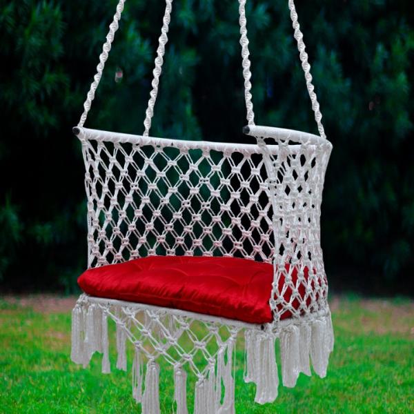 Buy C-Shape Premium Hammock Swing – Rectangle Swing for Adults & Kids | Sturdy Cotton Jula with Cushion for Balcony & Outdoors - White